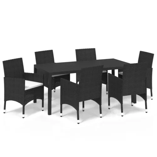 Vrtna garnitura - 7-dijelni vrtni blagovaonski set s jastucima crni od poliratana - Crna Dužina stola 185 cm 6 Cijena