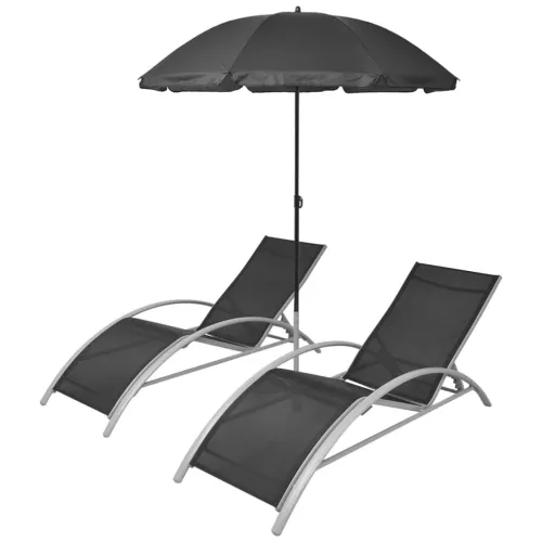 Ležaljka za sunčanje sa suncobranom aluminijum crna Cijena
