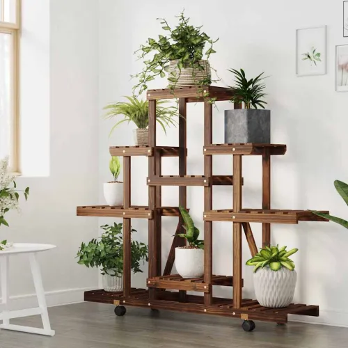 Stalak za cvijeće s kotačima 110x25x101 cm od masivne jelovine - Smeđa 110 x 25 x 101 cm Cijena