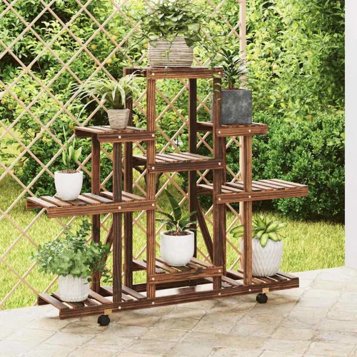 Stalak za cvijeće s kotačima 110x25x101 cm od masivne jelovine - Smeđa 110 x 25 x 101 cm Cijena