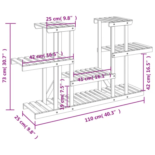Stalak za cvijeće 110 x 25 x 73 cm od masivne jelovine - Smeđa 110 x 25 x 73 cm Cijena