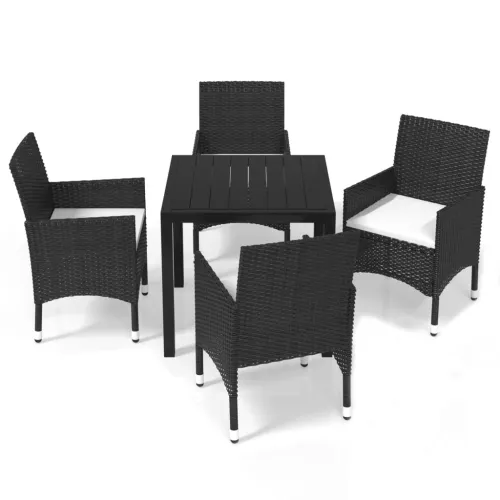 Vrtna garnitura - 5-dijelni vrtni blagovaonski set s jastucima od poliratana crni - Crna Dužina stola 80 cm 4 Cijena
