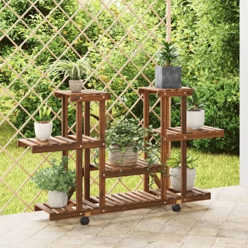 Stalak za cvijeće s kotačima 110x25x78 cm od masivne jelovine - Smeđa 110 x 25 x 78 cm Cijena