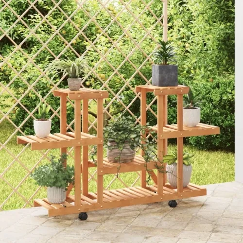 Stalak za cvijeće s kotačima 110x25x78 cm od masivne jelovine - Svjetlosmeđa 110 x 25 x 78 cm Cijena