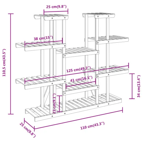 Stalak za cvijeće 110 x 25 x 110,5 cm od masivne jelovine - Svjetlosmeđa 110 x 25 x 110.5 cm Cijena