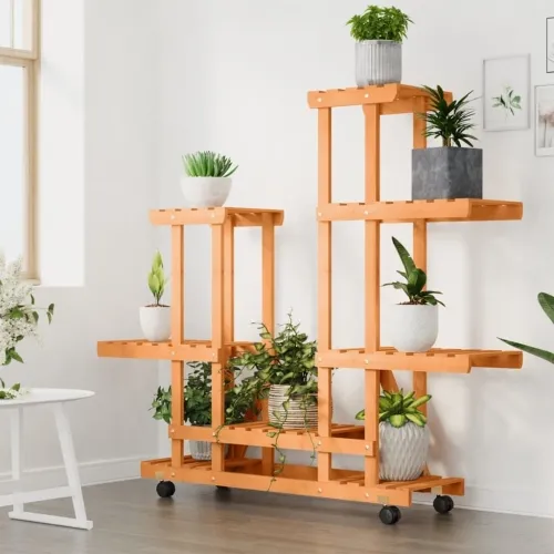 Stalak za cvijeće s kotačima 95x25x101 cm od masivne jelovine - Svjetlosmeđa 95 x 25 x 101 cm Cijena