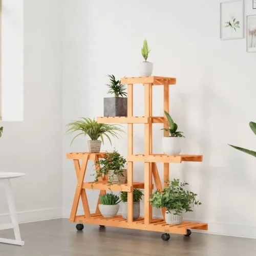 Stalak za cvijeće s kotačima 95x25x101 cm od masivne jelovine - Svjetlosmeđa 25 x 95 x 101 cm Cijena