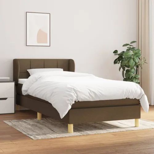 Boxspring - Krevet s oprugama i madracem tamnosmeđi 90 x 190 cm od tkanine - Tamno smeđa 90 x 190 cm Blok s kvadratima Tamno sme Cijena