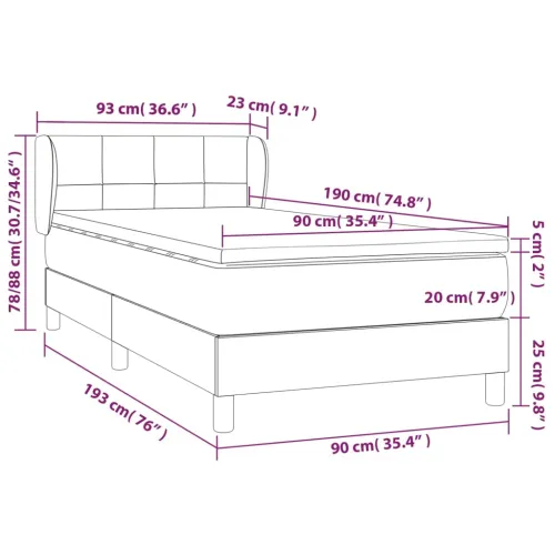 Boxspring - Krevet s oprugama i madracem tamnosmeđi 90 x 190 cm od tkanine - Tamno smeđa 90 x 190 cm Blok s kvadratima Tamno sme Cijena