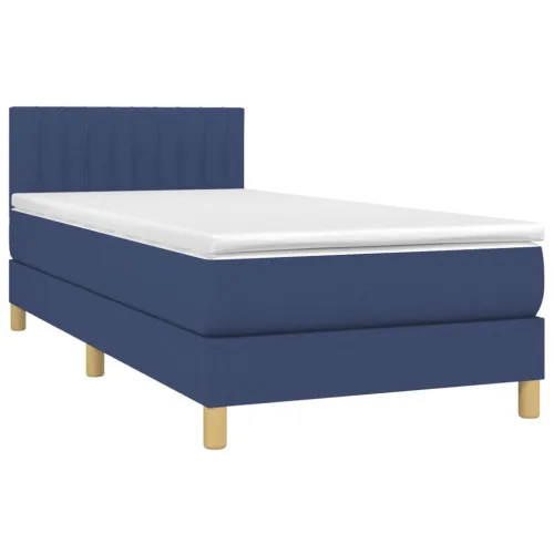 Krevet box spring s madracem LED plavi 90x190 cm od tkanine - Plava 90 x 190 cm Okomite pruge Plava Cijena