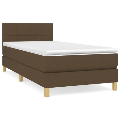 Boxspring - Krevet s oprugama i madracem tamnosmeđi 90 x 190 cm od tkanine - Tamno smeđa 90 x 190 cm Blok s kvadratima Tamno sme Cijena