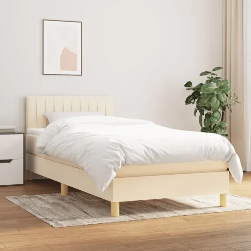 Boxspring - Krevet s oprugama i madracem krem 90 x 190 cm od tkanine - Krema 90 x 190 cm Okomite pruge Krema Cijena