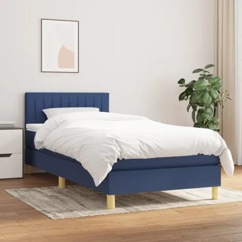 Boxspring - Krevet s oprugama i madracem plavi 90 x 190 cm od tkanine - Plava 90 x 190 cm Okomite pruge Plava Cijena