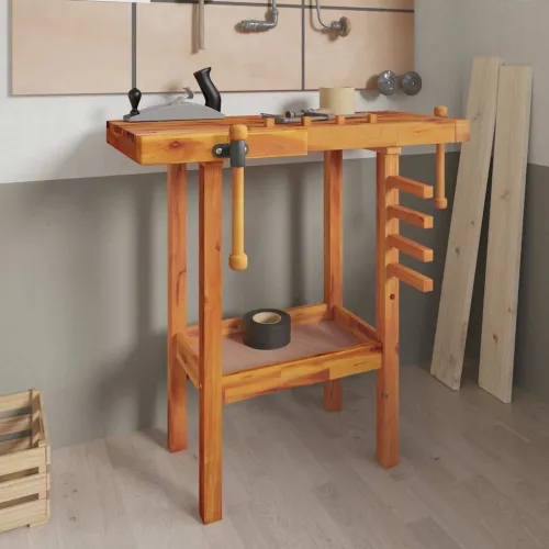 Radni stol sa škripcima 92 x 48 x 83 cm masivno drvo bagrema Cijena