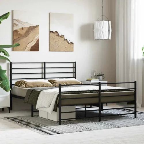 Metalni okvir kreveta uzglavlje i podnožje crni 120x190 cm - Crna 120 x 190 cm s uzglavljem i podnožjem Cijena