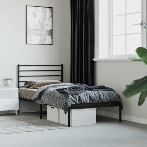 Metalni okvir za krevet s uzglavljem crni 90x190 cm - Crna 90 x 190 cm s uzglavljem Cijena