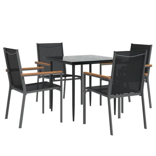 Vrtna garnitura - 5-dijelni vrtni blagovaonski set crni od tekstilena i čelika - Dužina stola 80 cm 4 Cijena