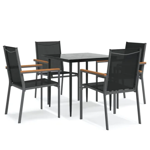 Vrtna garnitura - 5-dijelni vrtni blagovaonski set crni od tekstilena i čelika - Dužina stola 80 cm 4 Cijena