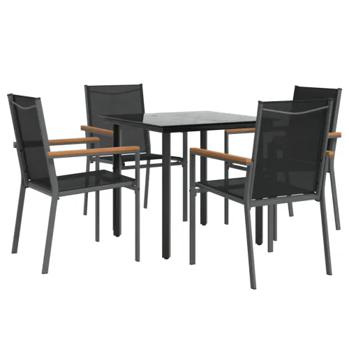 Vrtna garnitura - 5-dijelni vrtni blagovaonski set crni od tekstilena i čelika - Dužina stola 80 cm 4 Cijena