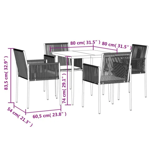 Vrtna garnitura - 5-dijelni vrtni blagovaonski set od poliratana i čelika crni - Dužina stola 80 cm 4 Cijena