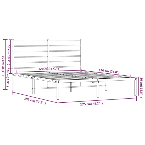 Metalni okvir za krevet s uzglavljem bijeli 120 x 190 cm - Bijela 120 x 190 cm s uzglavljem Cijena