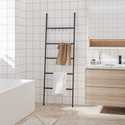 Ljestve za vješalicu za ručnike s 5 razina crne 58x175 cm željezne Cijena