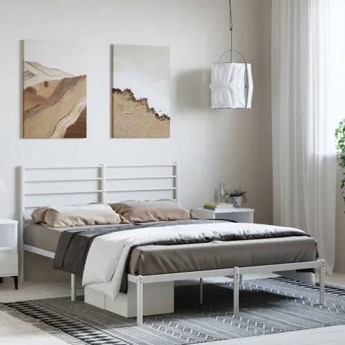 Metalni okvir za krevet s uzglavljem bijeli 135x190 cm - Bijela 135 x 190 cm s uzglavljem Cijena