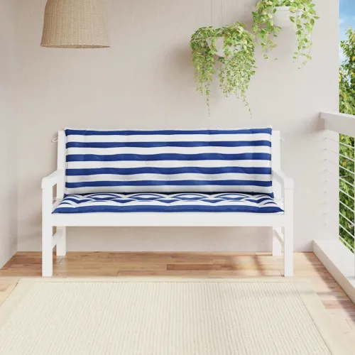 Jastuci za vrtnu klupu 2 kom plavo-bijeli prugasti 150x50x7 cm - Plava i bijela 150 cm Cijena