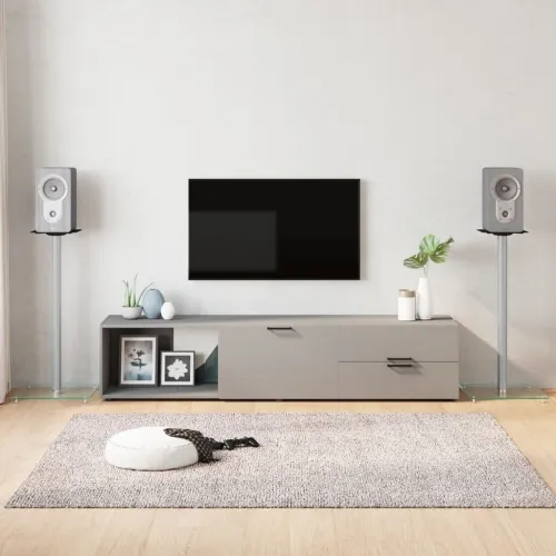 Stalci za zvučnike srebrni 2 kom od kaljenog stakla s 1 stupom - Srebrno 40 x 40 x 86 cm Srebrno 40 x 40 x 86 cm Cijena