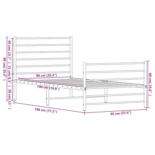Metalni okvir kreveta uzglavlje i podnožje bijeli 90x190 cm - Bijela 90 x 190 cm s uzglavljem i podnožjem Cijena