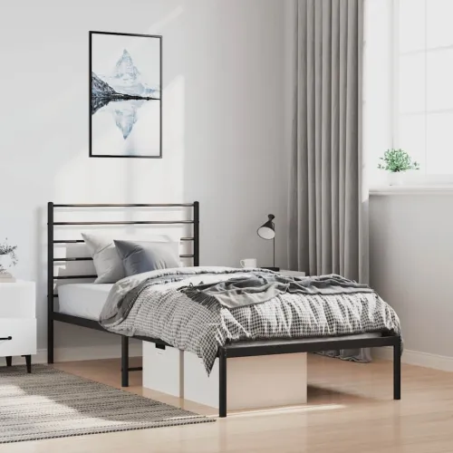 Metalni okvir za krevet s uzglavljem crni 100x190 cm - Crna 100 x 190 cm s uzglavljem Cijena