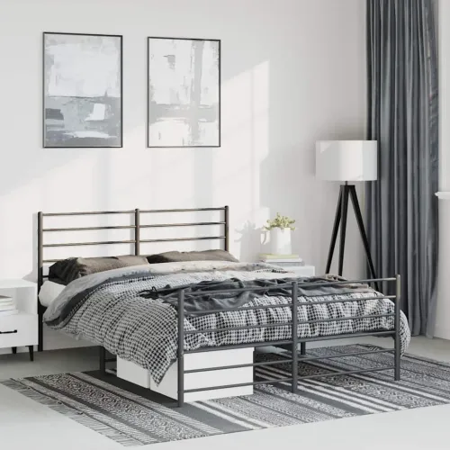 Metalni okvir kreveta uzglavlje i podnožje crni 150x200 cm - Crna 150 x 200 cm s uzglavljem i podnožjem Cijena