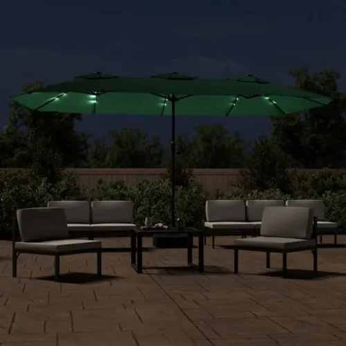 Dvostruki vrtni suncobran s LED svjetlima zeleni 449 x 265 cm - Zelena Cijena