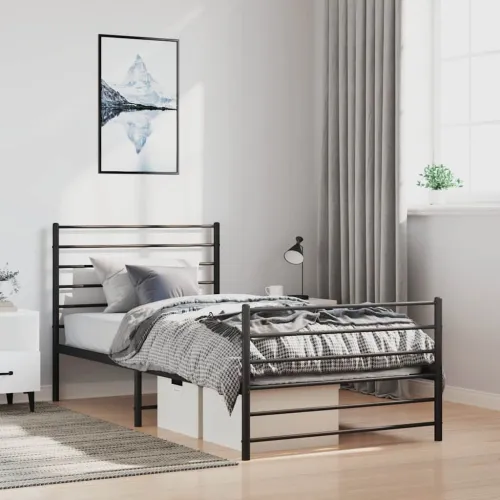 Metalni okvir kreveta uzglavlje i podnožje crni 100x190 cm - Crna 100 x 190 cm s uzglavljem i podnožjem Cijena