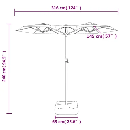 Dvostruki vrtni suncobran s LED svjetlima zeleni 316 x 145 cm - Zelena Cijena