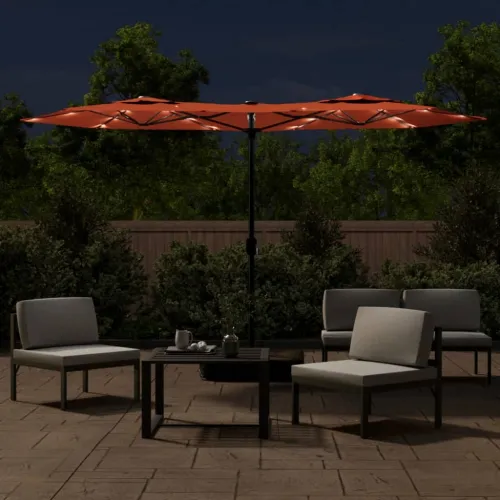 Dvostruki vrtni suncobran s LED svjetlima terakota 316 x 145 cm - Terakota Cijena