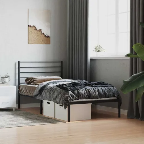 Metalni okvir za krevet s uzglavljem crni 80x200 cm - Crna 80 x 200 cm s uzglavljem Cijena