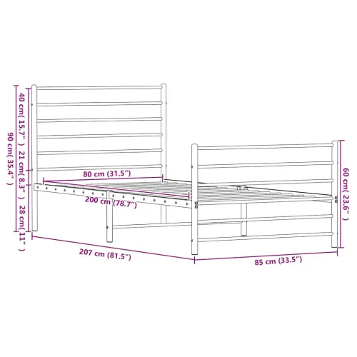 Metalni okvir kreveta uzglavlje i podnožje crni 80x200 cm - Crna 80 x 200 cm s uzglavljem i podnožjem Cijena
