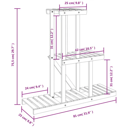 Stalak za cvijeće 81 x 25 x 75,5 cm od masivne jelovine - Smeđa 81 x 25 x 75.5 cm Cijena