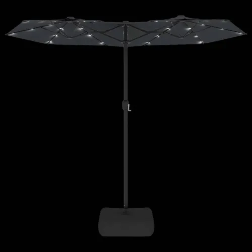 Dvostruki vrtni suncobran s LED svjetlima crni 316 x 145 cm - Crna Cijena