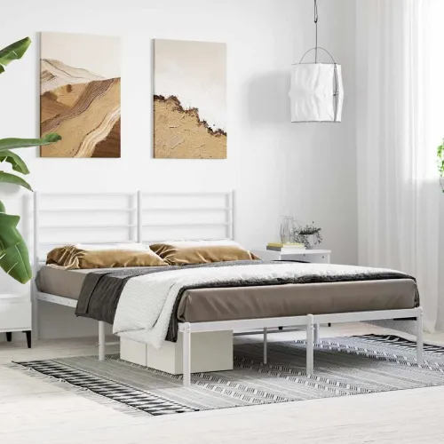Metalni okvir za krevet s uzglavljem bijeli 140 x 190 cm - Bijela 140 x 190 cm s uzglavljem Cijena