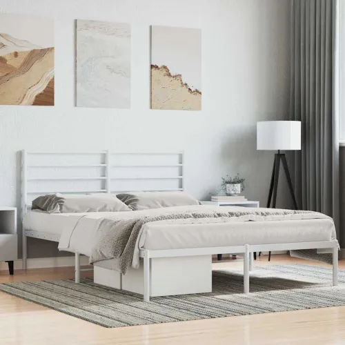 Metalni okvir za krevet s uzglavljem bijeli 140 x 190 cm - Bijela 140 x 190 cm s uzglavljem Cijena