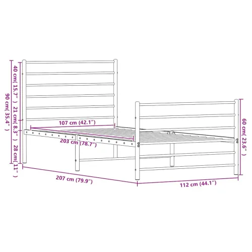 Metalni okvir kreveta uzglavlje i podnožje crni 107x203 cm - Crna 107 x 203 cm s uzglavljem i podnožjem Cijena