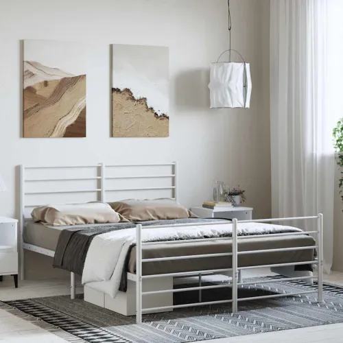 Metalni okvir kreveta uzglavlje i podnožje bijeli 150 x 200 cm - Bijela 150 x 200 cm s uzglavljem i podnožjem Cijena