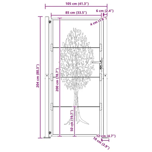 Dvorišna vrata - Vrtna vrata 100x200 cm Corten čelik Dizajn stabla - 100 x 200 cm Cijena