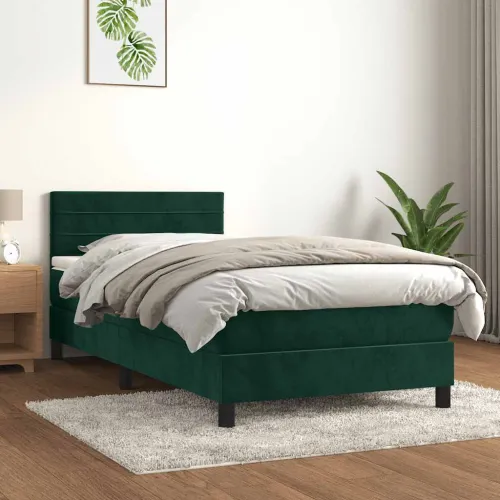 Box spring krevet s madracem tamnozeleni 90x190 cm baršunasti - Tamnozelena 90 x 190 cm vodoravne pruge Cijena