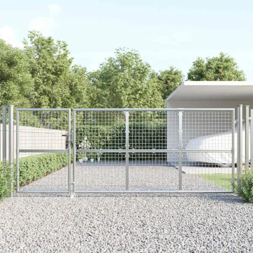 Dvorišna vrata - Vrtna vrata od mreže srebrne boje 350 x 125 cm, pocinčani čelik - Srebrno 350 x 125 cm Cijena