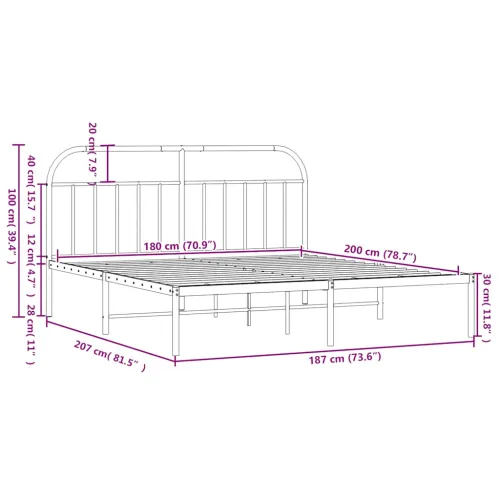 Metalni okvir za krevet s uzglavljem crni 180x200 cm - Crna 180 x 200 cm s uzglavljem Cijena