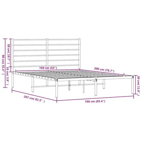 Metalni okvir za krevet s uzglavljem bijeli 160x200 cm - Bijela 160 x 200 cm s uzglavljem Cijena