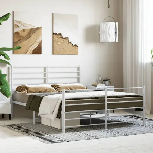 Metalni okvir kreveta uzglavlje i podnožje bijeli 160x200 cm - Bijela 160 x 200 cm s uzglavljem i podnožjem Cijena